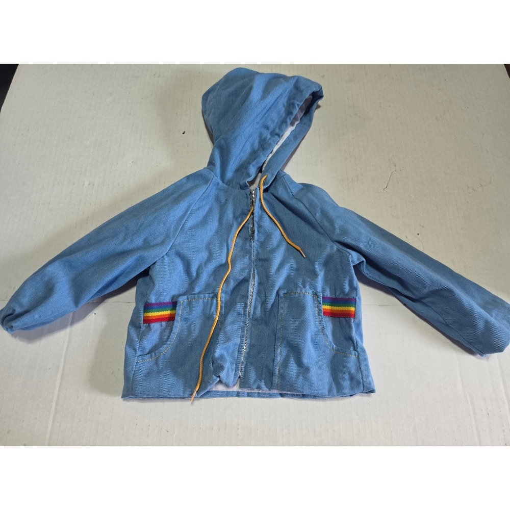 Vintage Thomas Kids Light Blue Corduroy Rainbow Stripe Hooded Zip Jacket Size 3
